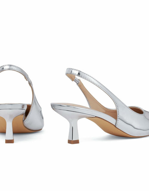 Load image into Gallery viewer, Elisabet Tang Women's Slingback Kitten Heels Silver Patent Size 7
