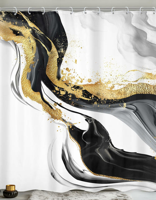 Load image into Gallery viewer, Omifly Marble Shower Curtain 72x72 Black White Gold with 12 Hooks
