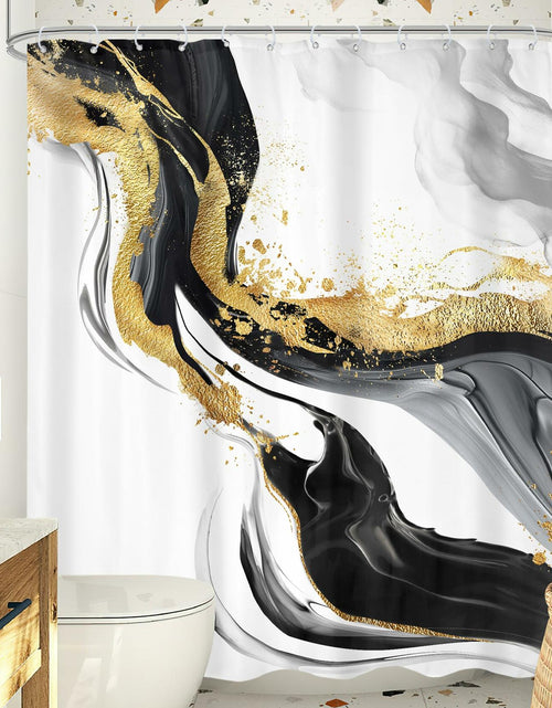 Load image into Gallery viewer, Omifly Marble Shower Curtain 72x72 Black White Gold with 12 Hooks
