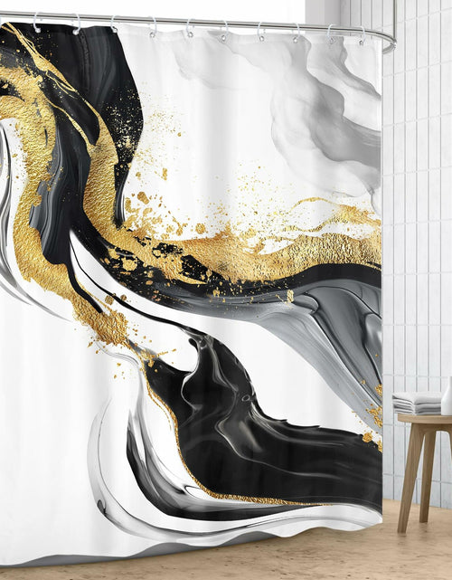 Load image into Gallery viewer, Omifly Marble Shower Curtain 72x72 Black White Gold with 12 Hooks
