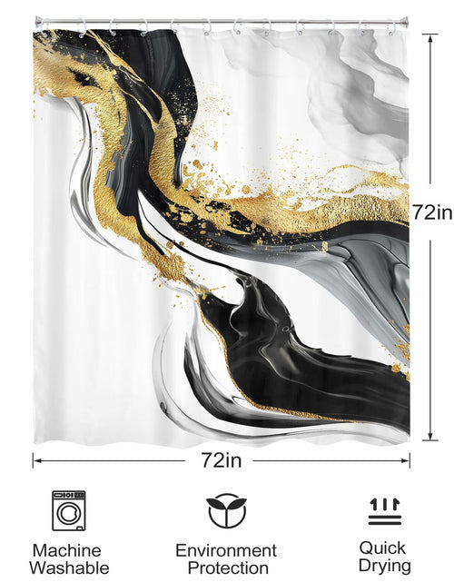 Load image into Gallery viewer, Omifly Marble Shower Curtain 72x72 Black White Gold with 12 Hooks
