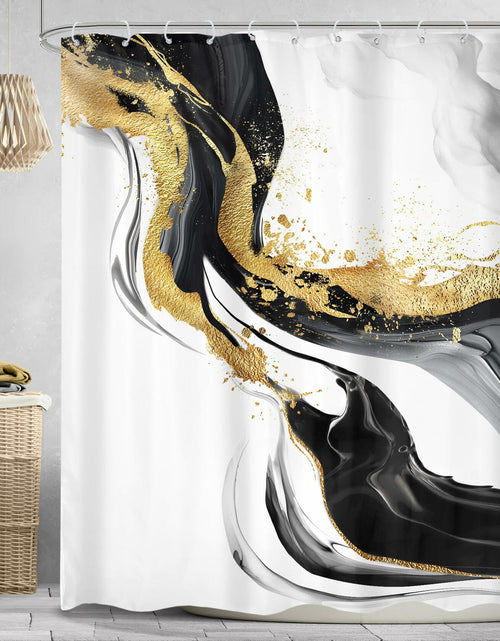 Load image into Gallery viewer, Omifly Marble Shower Curtain 72x72 Black White Gold with 12 Hooks
