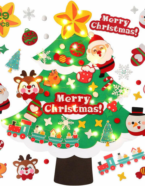 Load image into Gallery viewer, TOBEHIGHER 3Ft DIY Felt Christmas Tree with 29 Ornaments&amp;String Light Snow Edge
