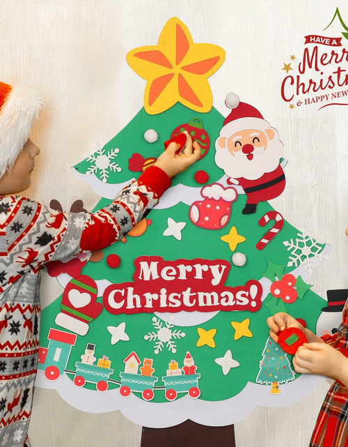 Load image into Gallery viewer, TOBEHIGHER 3Ft DIY Felt Christmas Tree with 29 Ornaments&amp;String Light Snow Edge
