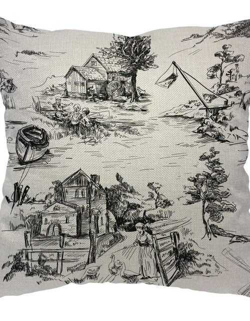 Load image into Gallery viewer, Zaueky Old Village Cotton Linen Pillow Case Black White 18x18 Inch
