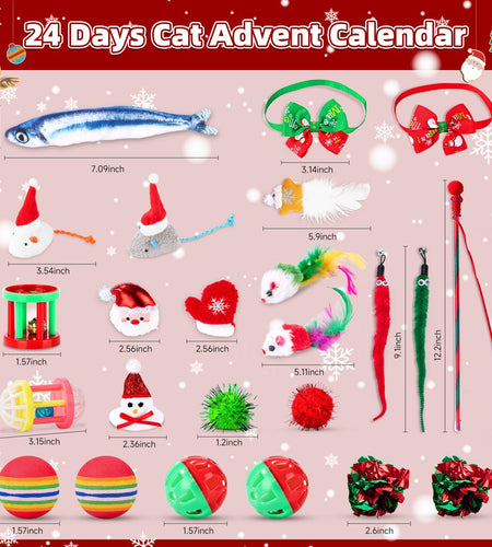 Frerdui Cat Advent Calendar 2025 24 Days Kitten Toys Feather Teaser Red