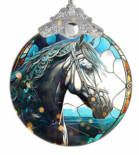 Horse Ornament 2025 Stained Glass Effect Xmas Tree Decoration White