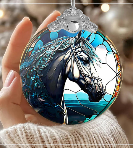 Horse Ornament 2025 Stained Glass Effect Xmas Tree Decoration White
