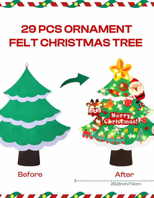 Load image into Gallery viewer, TOBEHIGHER 3Ft DIY Felt Christmas Tree with 29 Ornaments&amp;String Light Snow Edge
