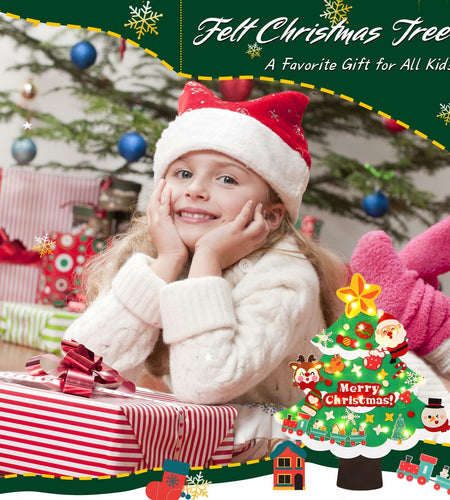 TOBEHIGHER 3Ft DIY Felt Christmas Tree with 29 Ornaments&String Light Snow Edge
