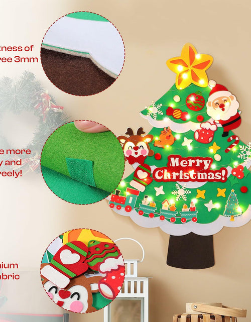 Load image into Gallery viewer, TOBEHIGHER 3Ft DIY Felt Christmas Tree with 29 Ornaments&amp;String Light Snow Edge
