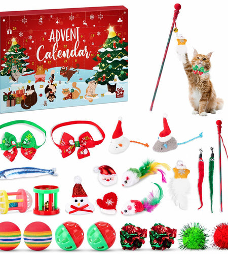 Frerdui Cat Advent Calendar 2025 24 Days Kitten Toys Feather Teaser Red