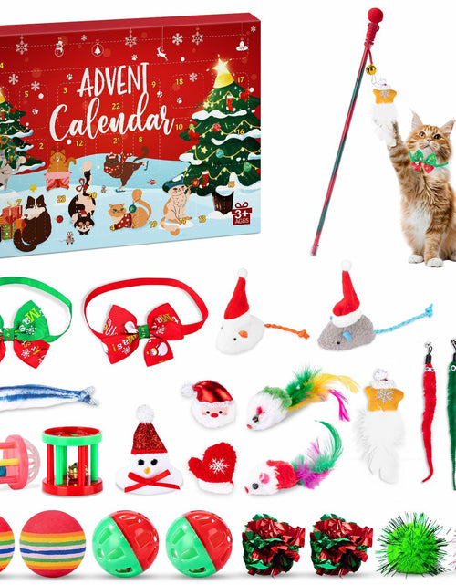 Load image into Gallery viewer, Frerdui Cat Advent Calendar 2025 24 Days Kitten Toys Feather Teaser Red
