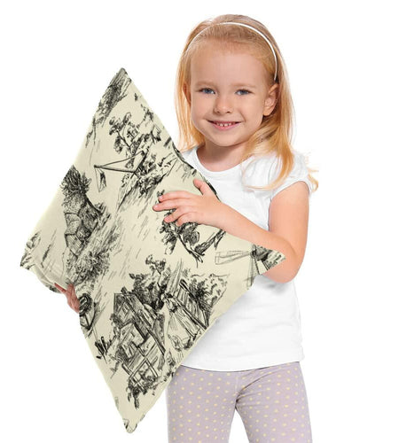 Zaueky Old Village Cotton Linen Pillow Case Black White 18x18 Inch
