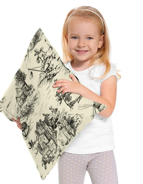 Load image into Gallery viewer, Zaueky Old Village Cotton Linen Pillow Case Black White 18x18 Inch
