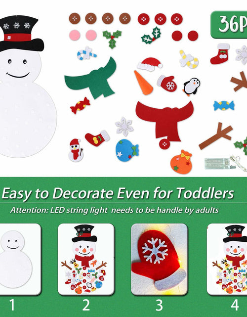 Load image into Gallery viewer, PEACELOVER DIY Felt Christmas Snowman Game Set 3.2ft White 36 Ornaments
