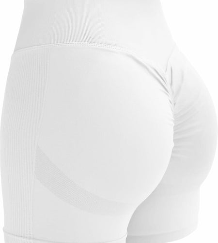 CHAMSHINE High Waisted Tummy Control Butt Lifting Workout Shorts White Size M