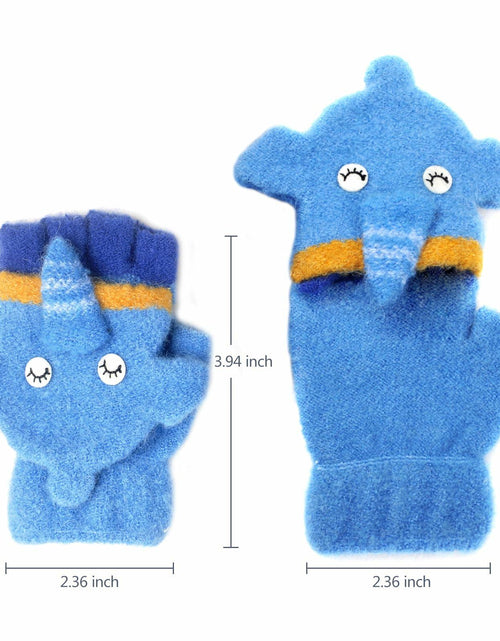 Load image into Gallery viewer, CNGYNI Toddler Cartoon Knitted Convertible Gloves Mittens Cover Sky Blue 1-3Y

