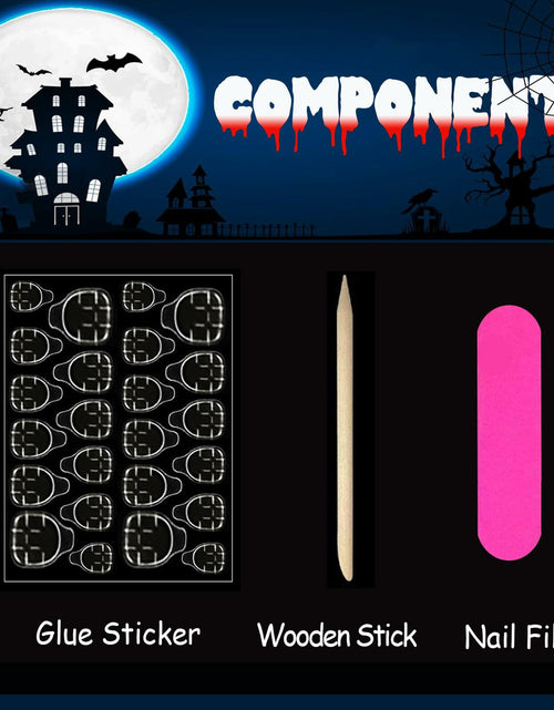 Load image into Gallery viewer, HPYFOI Halloween Press On Nails Long Coffin Black White Ghostface 24Pcs

