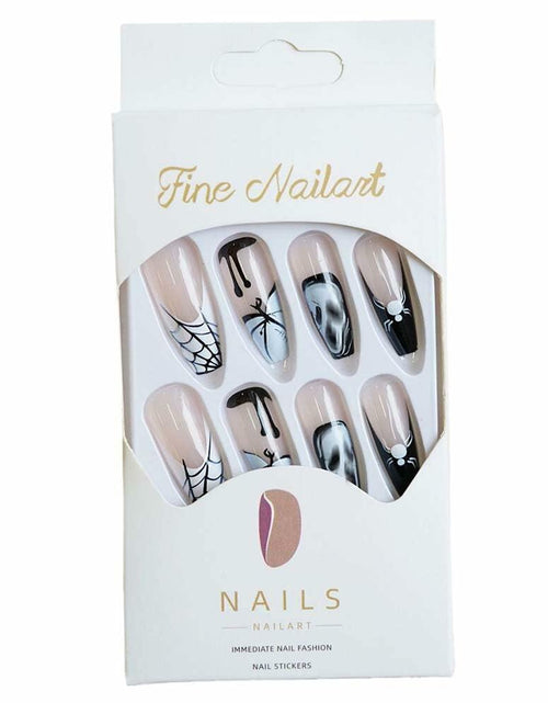 Load image into Gallery viewer, HPYFOI Halloween Press On Nails Long Coffin Black White Ghostface 24Pcs
