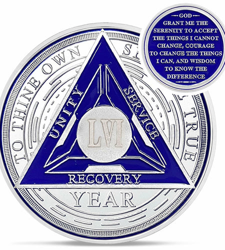 Recovery Triangle 56 Year Sobriety Coin Silver NA AA Medallion