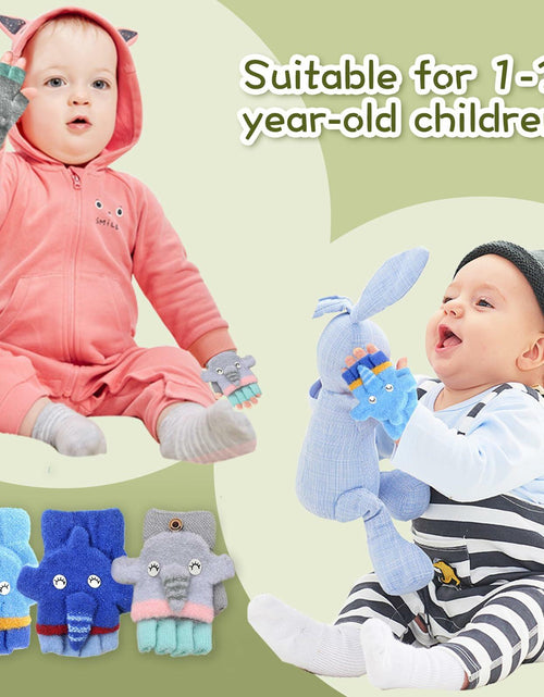 Load image into Gallery viewer, CNGYNI Toddler Cartoon Knitted Convertible Gloves Mittens Cover Sky Blue 1-3Y
