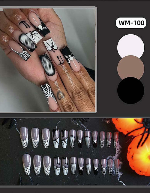 Load image into Gallery viewer, HPYFOI Halloween Press On Nails Long Coffin Black White Ghostface 24Pcs
