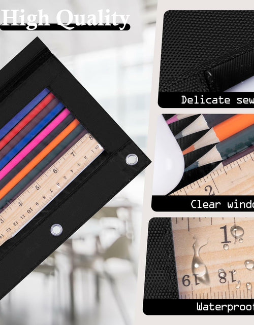 Load image into Gallery viewer, LaOficina 50 Pack 3 Ring Zippered Binder Pencil Pouch Clear Window Black
