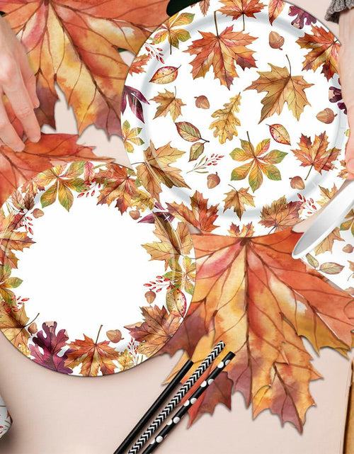 Load image into Gallery viewer, Guzbewu Fall Leaves Paper Plates Napkins Set 142pcs Orange White Autumn
