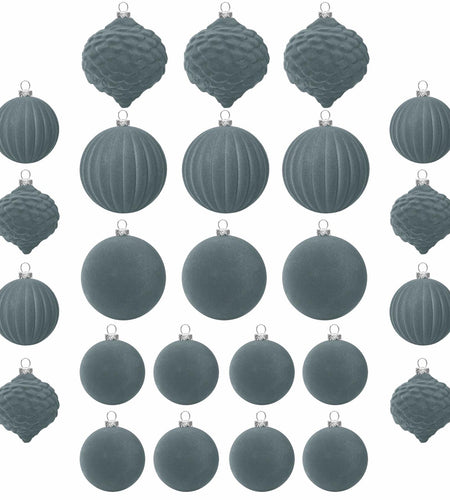 KI Store Velvet Christmas Balls Lux Gray 25pcs Flocked Xmas Tree Decor