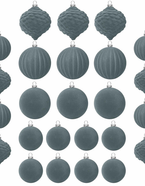 Load image into Gallery viewer, KI Store Velvet Christmas Balls Lux Gray 25pcs Flocked Xmas Tree Decor

