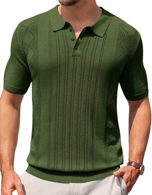 Load image into Gallery viewer, Runcati Mens Slim Fit Knit Polo Shirt Short Sleeve Cotton Army Green Size XL
