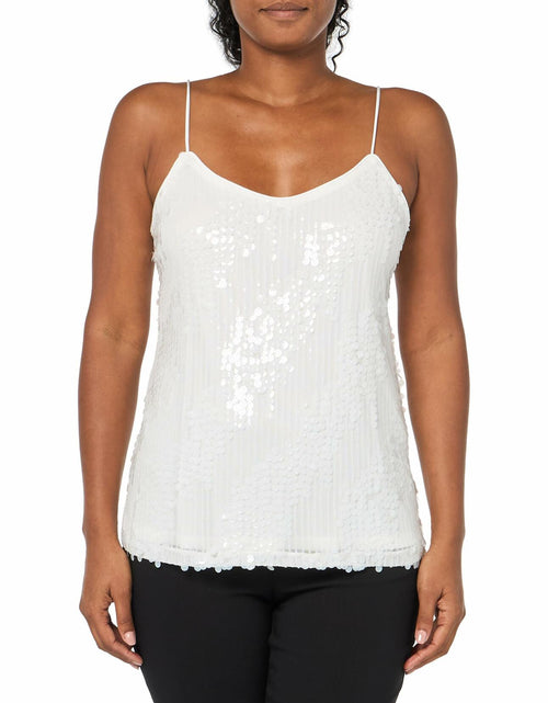 Load image into Gallery viewer, Anne Klein Missy Paillet Sequin Mesh V Neck Cami Bright White Size S

