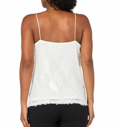 Anne Klein Missy Paillet Sequin Mesh V Neck Cami Bright White Size S