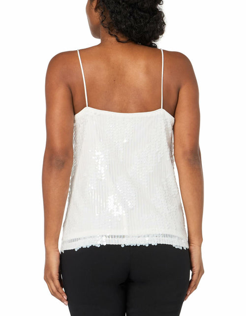 Load image into Gallery viewer, Anne Klein Missy Paillet Sequin Mesh V Neck Cami Bright White Size S
