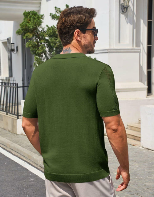 Load image into Gallery viewer, Runcati Mens Slim Fit Knit Polo Shirt Short Sleeve Cotton Army Green Size XL
