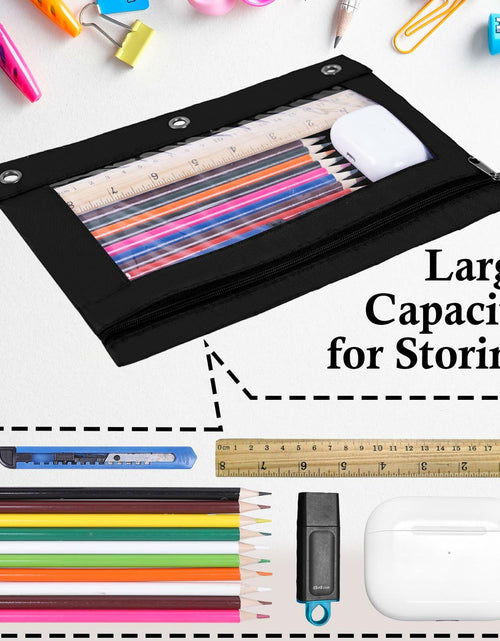 Load image into Gallery viewer, LaOficina 50 Pack 3 Ring Zippered Binder Pencil Pouch Clear Window Black
