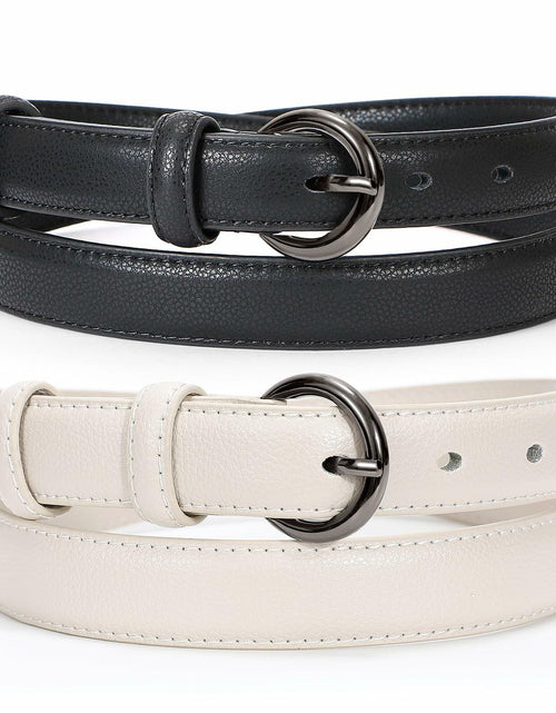 Load image into Gallery viewer, WERFORU Women Leather Skinny Dress Belts 2 Pack Gold Buckle Black Beige
