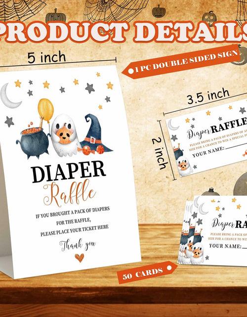 Load image into Gallery viewer, Senkiiv Baby Shower Games Halloween Diaper Raffle 1 Sign 50 Tickets
