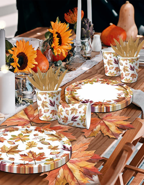 Load image into Gallery viewer, Guzbewu Fall Leaves Paper Plates Napkins Set 142pcs Orange White Autumn
