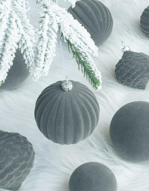 Load image into Gallery viewer, KI Store Velvet Christmas Balls Lux Gray 25pcs Flocked Xmas Tree Decor
