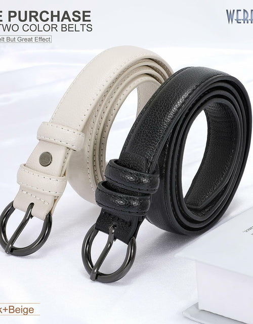 Load image into Gallery viewer, WERFORU Women Leather Skinny Dress Belts 2 Pack Gold Buckle Black Beige
