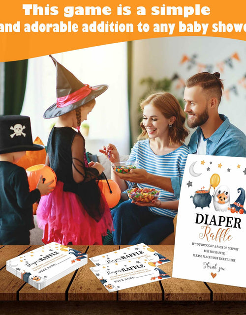 Load image into Gallery viewer, Senkiiv Baby Shower Games Halloween Diaper Raffle 1 Sign 50 Tickets
