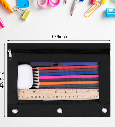 LaOficina 50 Pack 3 Ring Zippered Binder Pencil Pouch Clear Window Black