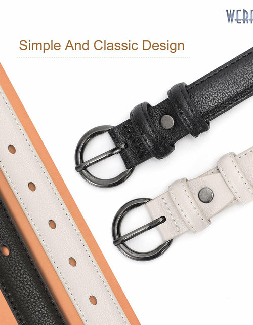 Load image into Gallery viewer, WERFORU Women Leather Skinny Dress Belts 2 Pack Gold Buckle Black Beige
