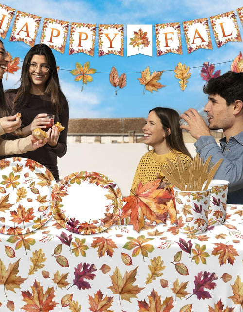 Load image into Gallery viewer, Guzbewu Fall Leaves Paper Plates Napkins Set 142pcs Orange White Autumn
