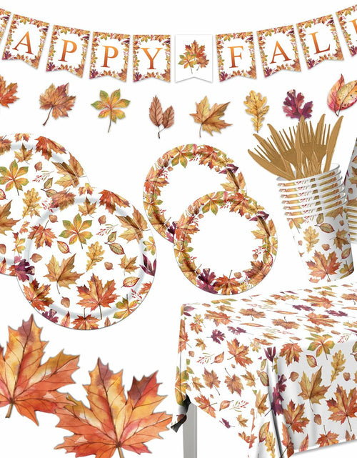Load image into Gallery viewer, Guzbewu Fall Leaves Paper Plates Napkins Set 142pcs Orange White Autumn
