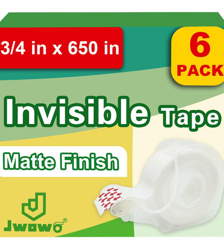JWOWO Invisible Tape Refillable Dispenser Matte 3/4in x 650in 6 Pack