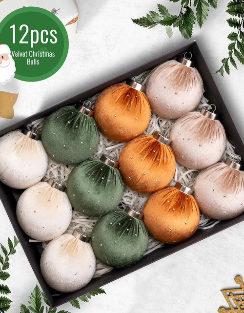 Load image into Gallery viewer, Meschett Velvet Ball Christmas Ornaments Set 12pcs 78mm Green Brown Neutral
