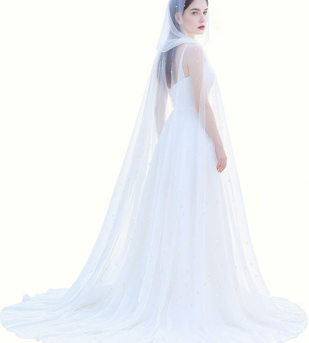 Geyoga Women Peals Tulle Hooded Cape Sheer Elf Cloak White